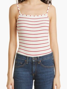PAIGE Rebecca Striped Cream and Red Striped Ribbed Tank Bodysuit